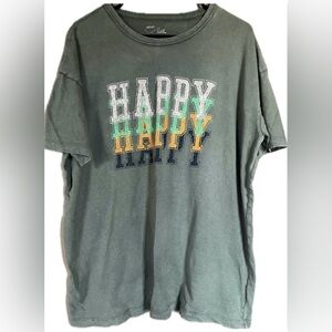 Aerie stone washed Green Happy Graphic Tee. Women’s Size Large.